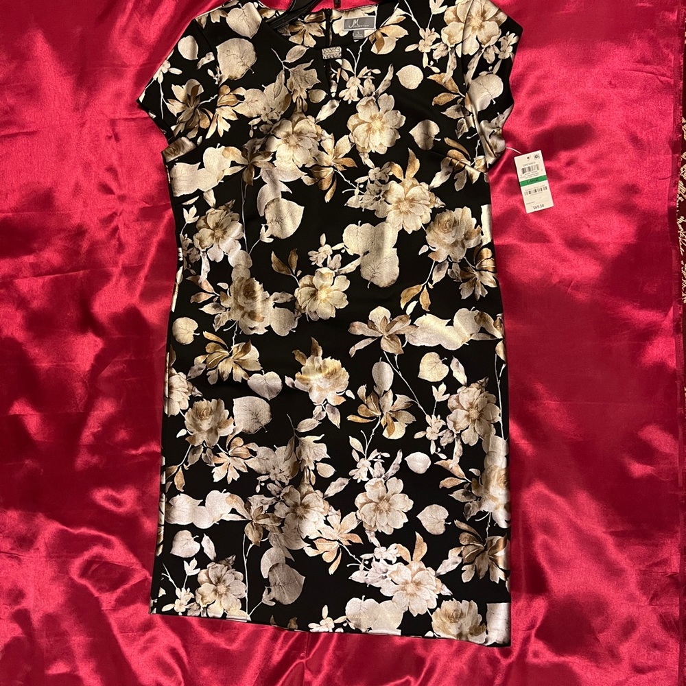 JM Black Dress with Gold Flowers Large
